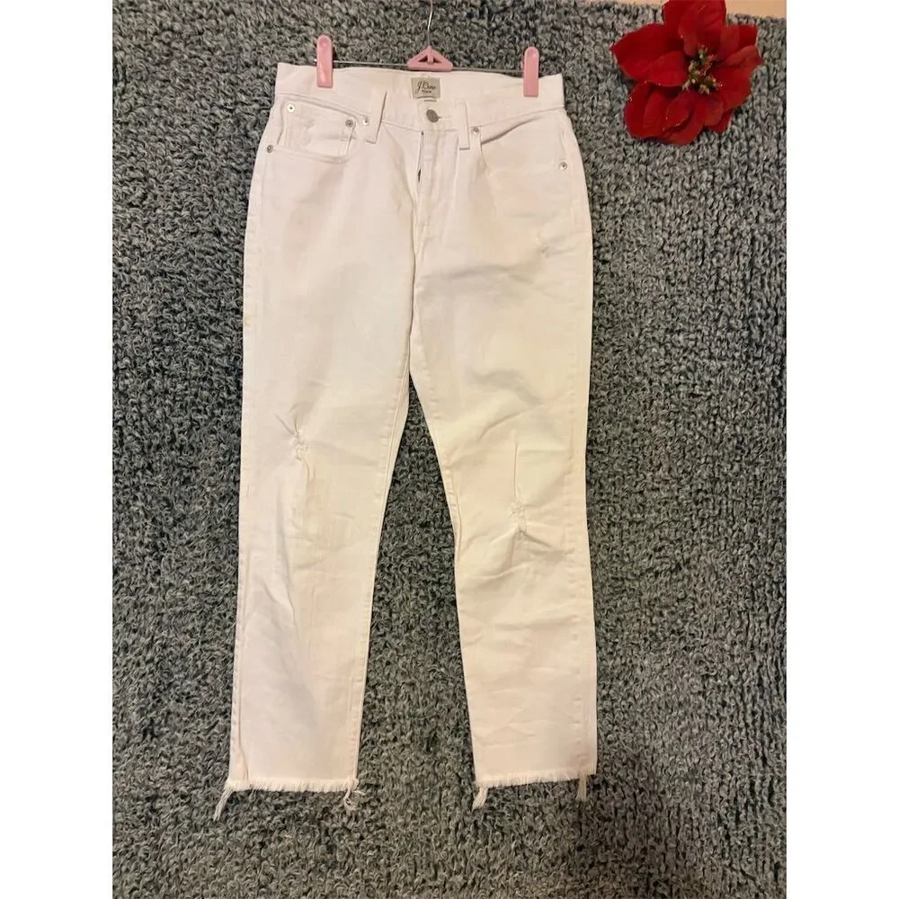 J. Crew Women's Boyfriend Jeans Size 25 White Raw Hem Denim